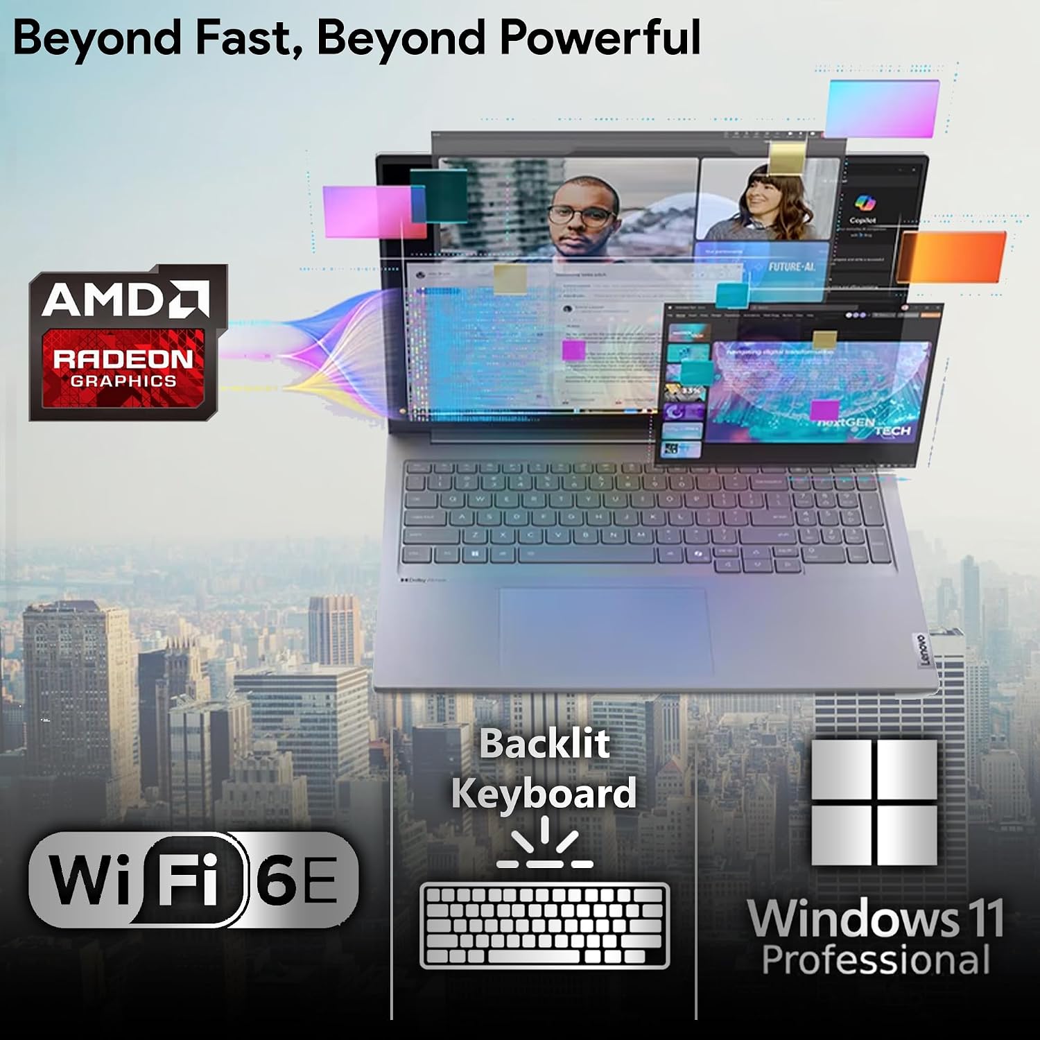 Lenovo ThinkBook 16 G7 Business Laptop, 16' FHD+, AMD Ryzen 7 7735HS, 32GB DDR5, 1TB NVMe, WiFi 6E + BT, Backlit KB, Fingerprint Reader, HD Webcam, Win 11 Pro