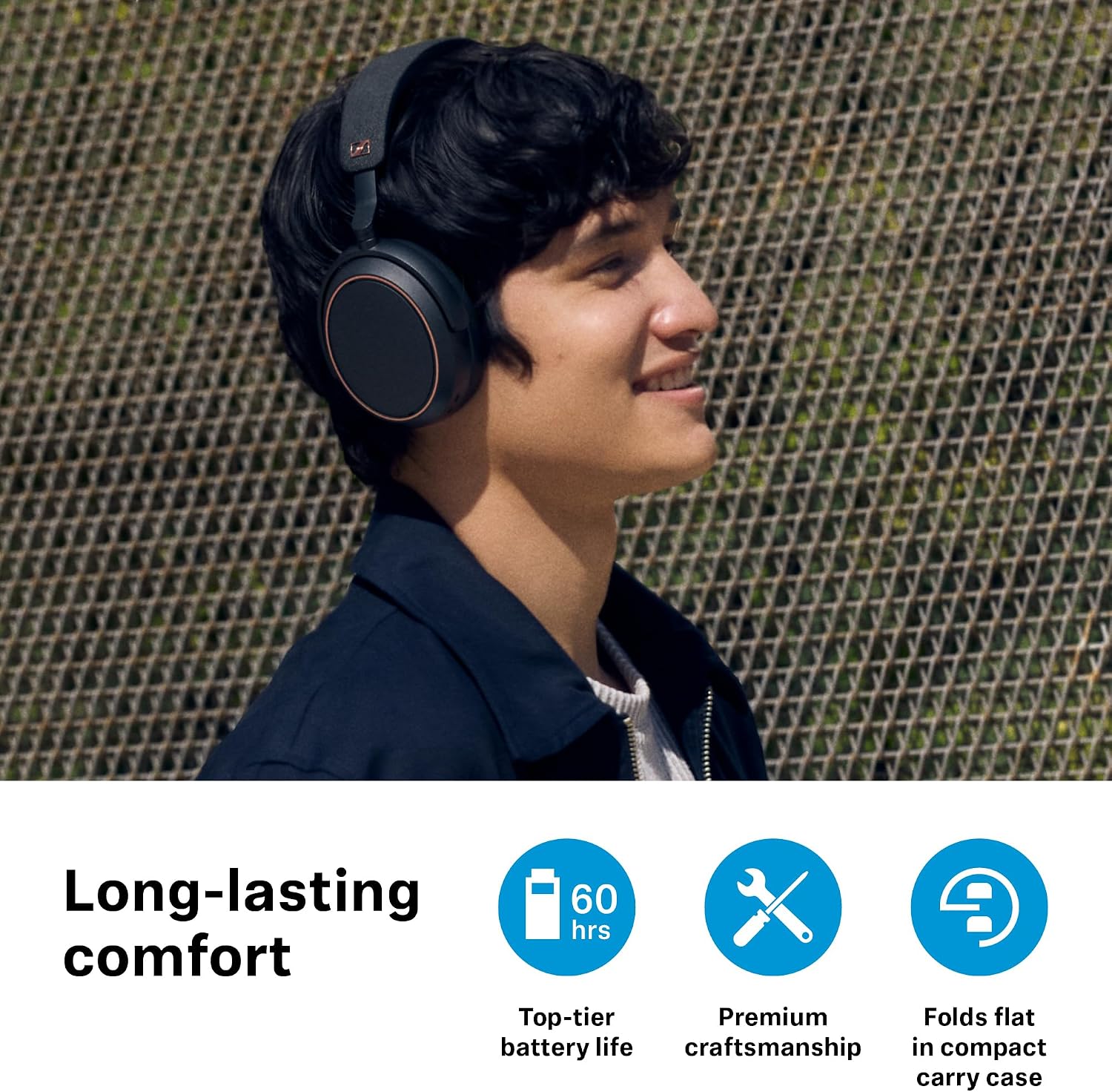 Sennheiser Momentum 4 Wireless Hi-Fi Headphones with Audiophile Sound, Bluetooth, Adaptive Noise Canceling, 60h Battery, Over-Ear Comfort, Foldable Design - Black/Copper (Renewed)