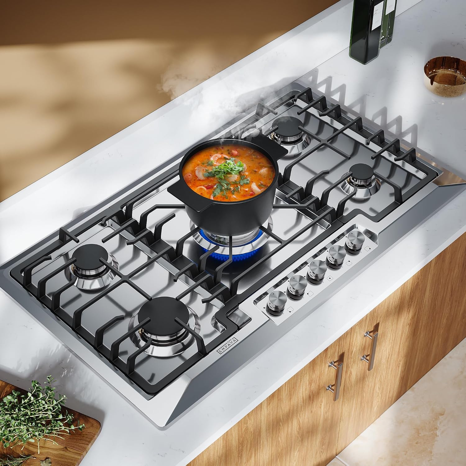 Empava 36 Inch Gas Cooktop,5 SABAF Sealed Burners Made in Italy,Propane Stove LPG/NG Convertible,Bulit-in Cook Top Stainless Steel, CSA Certified,Thermocouple Protection,for Homes, kitchens