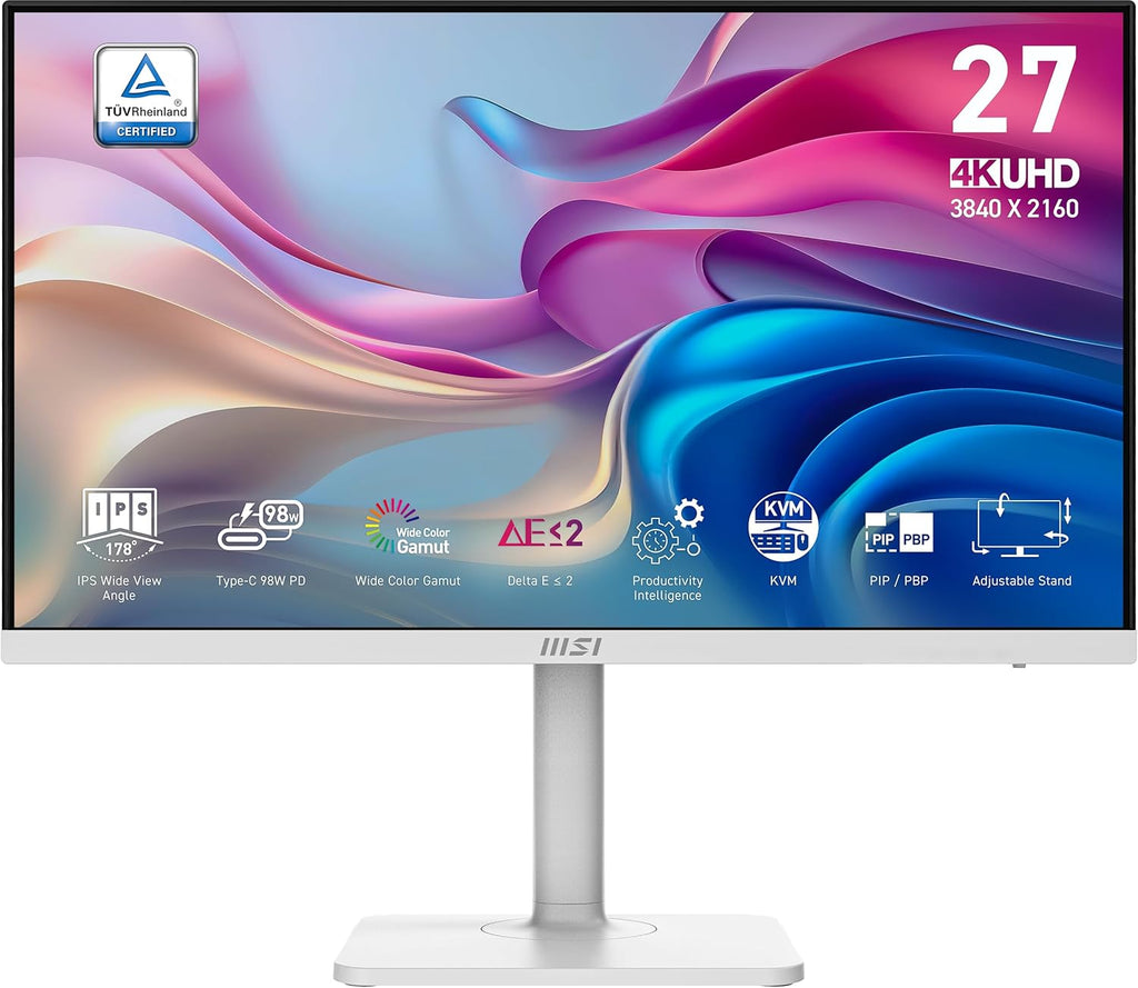 msi Modern MD27UPHW 27-inch IPS 3840 x 2160 (UHD) Computer Monitor,60 Hz,Adaptive-Synch,Display HDR 400,HDMI,DisplayPort,VESA Mountable,Height Adjustable,Speaker,White