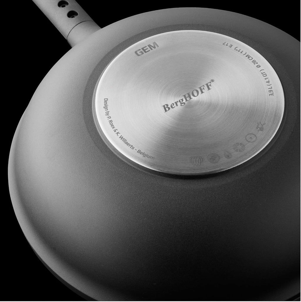 BergHOFF GEM Non-Stick Cast Aluminum Stir-Frying Pan 11' 4.1 qt. Black Stay-Cool Handle, Hanging Loop Ferno-Green, PFOA Free Coating Induction Cooktop Fast Heating