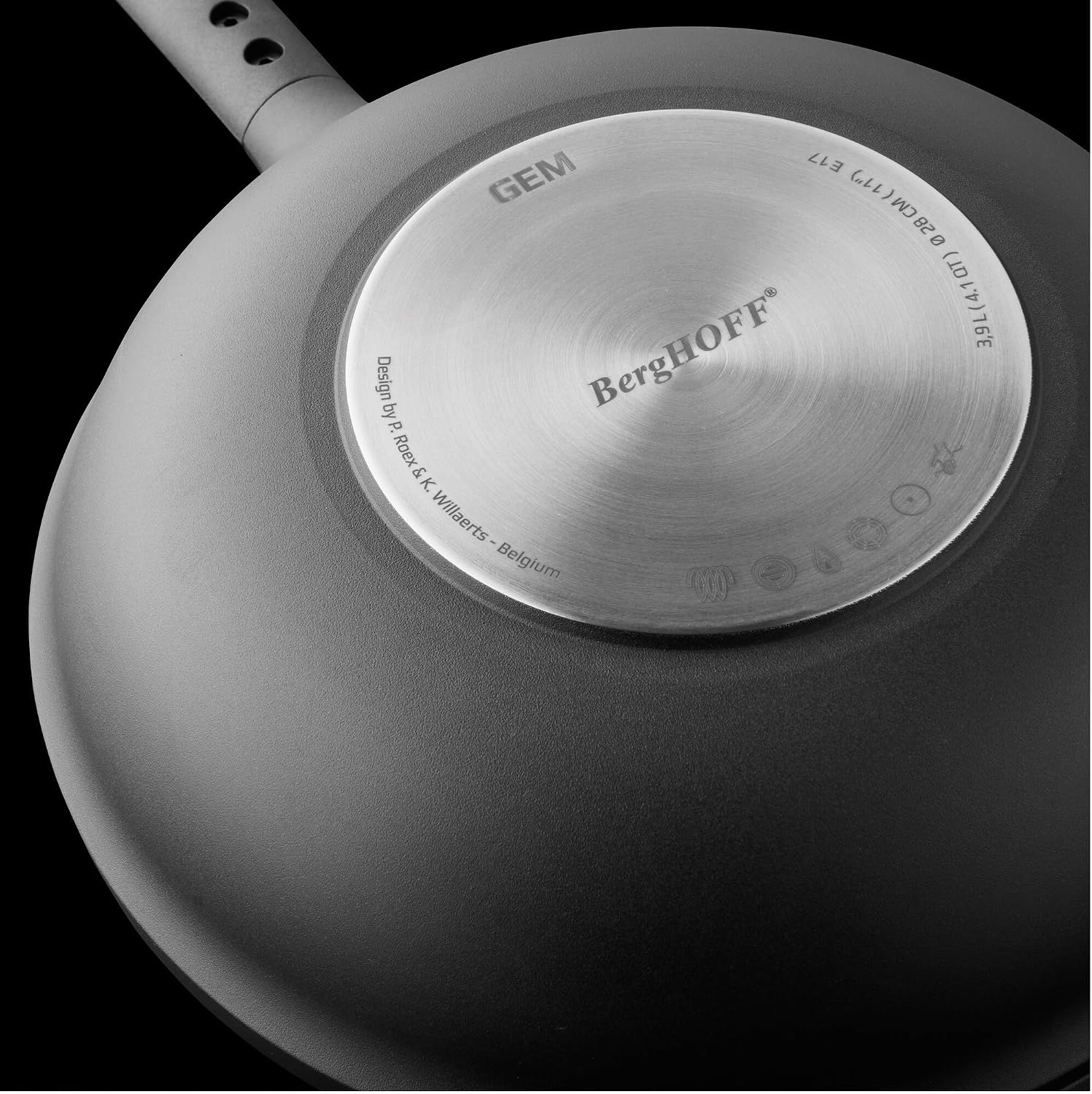BergHOFF GEM Non-Stick Cast Aluminum Stir-Frying Pan 11' 4.1 qt. Black Stay-Cool Handle, Hanging Loop Ferno-Green, PFOA Free Coating Induction Cooktop Fast Heating