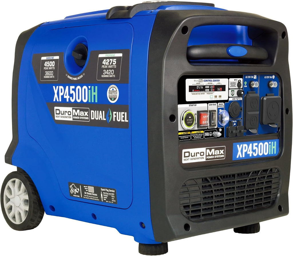 DuroMax XP4500iH 4,500-Watt Dual Fuel Portable Digital Inverter Generator - Gas & Propane, Remote Electric Start, RV & Emergency Ready