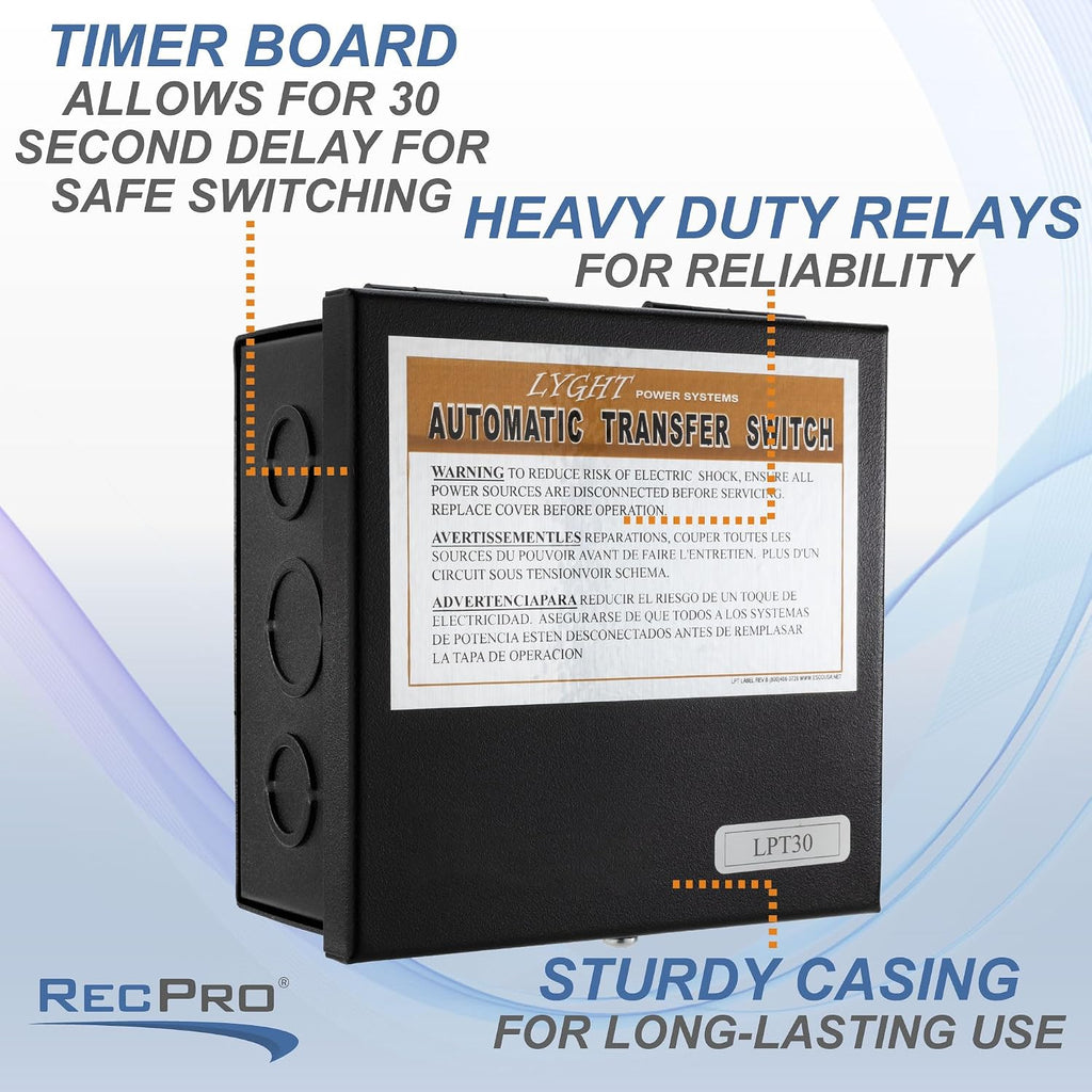 RecPro RV Automatic Transfer Switch | 120V | 30Amp | Handles Up to 4.5KW Generator