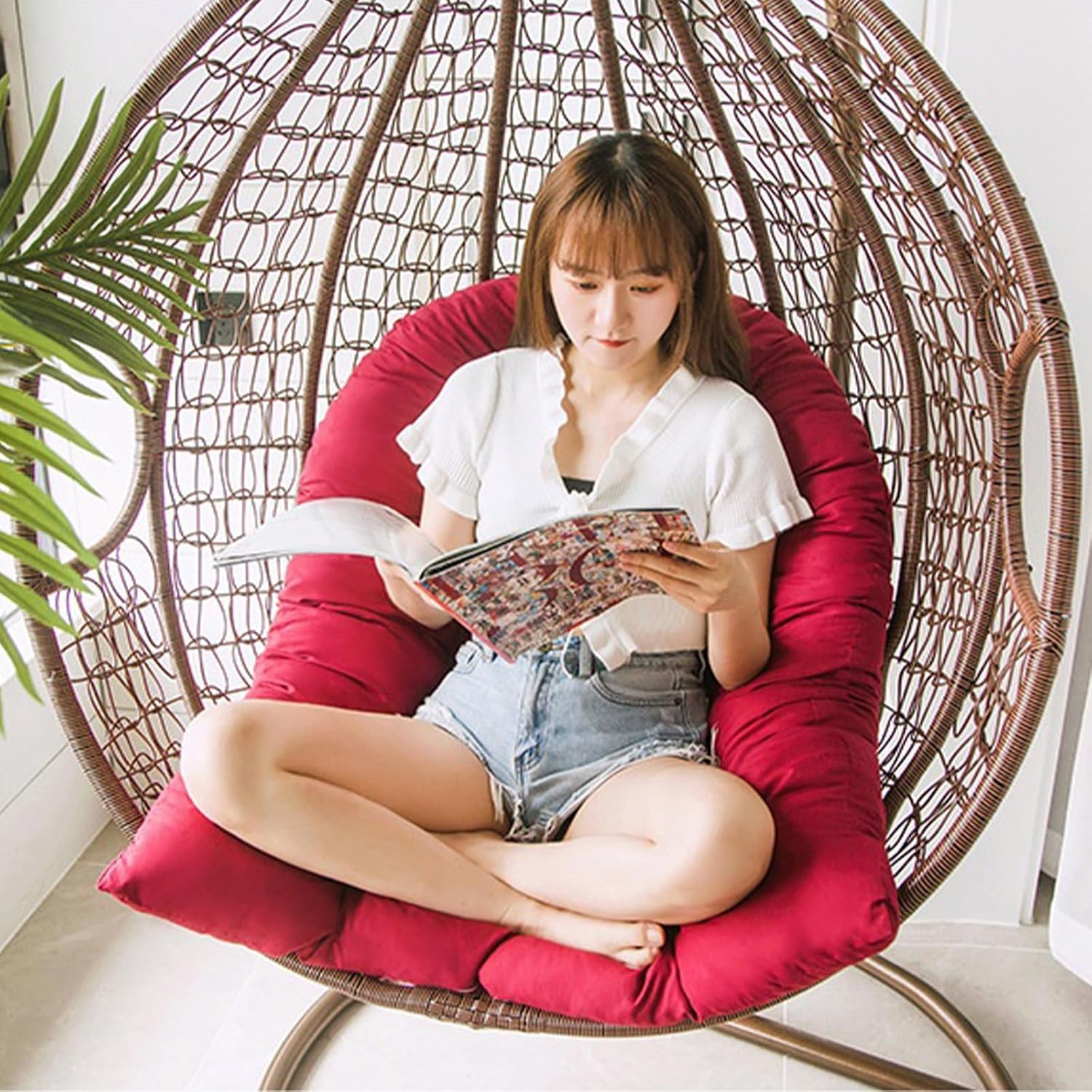 Waterproof Rocking Chair Cushion Detachable Washable Household Garden Hanging Chair Cushions with Comfort Non-Slip Bottom, Papasan Swing Cushion for Indoor/Outdoor(Color:D)