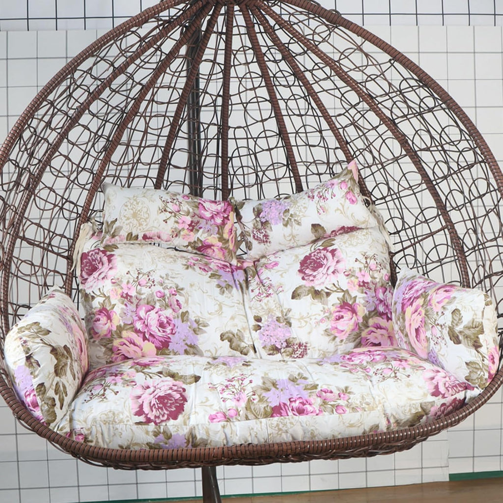 Hammock Swing Chair Cushion, Swing Chair Replacement Pad, Double Egg Chair Cushion Luxury Outdoor Patio Wicker Loveseat Hanging Chair Cushion for 2 Persons Patio Backyard Balcony,Purple Rose