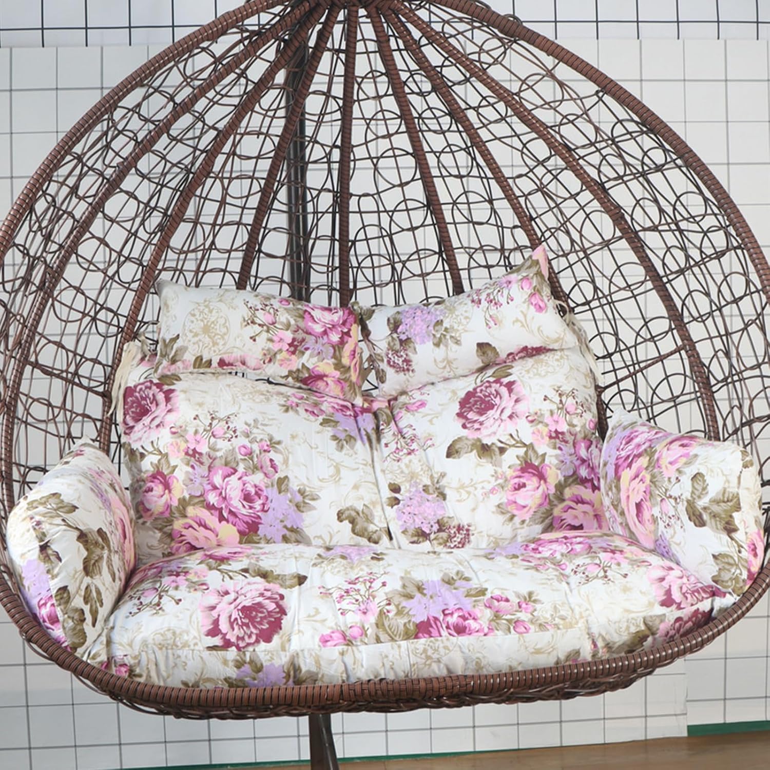 Hammock Swing Chair Cushion, Swing Chair Replacement Pad, Double Egg Chair Cushion Luxury Outdoor Patio Wicker Loveseat Hanging Chair Cushion for 2 Persons Patio Backyard Balcony,Purple Rose