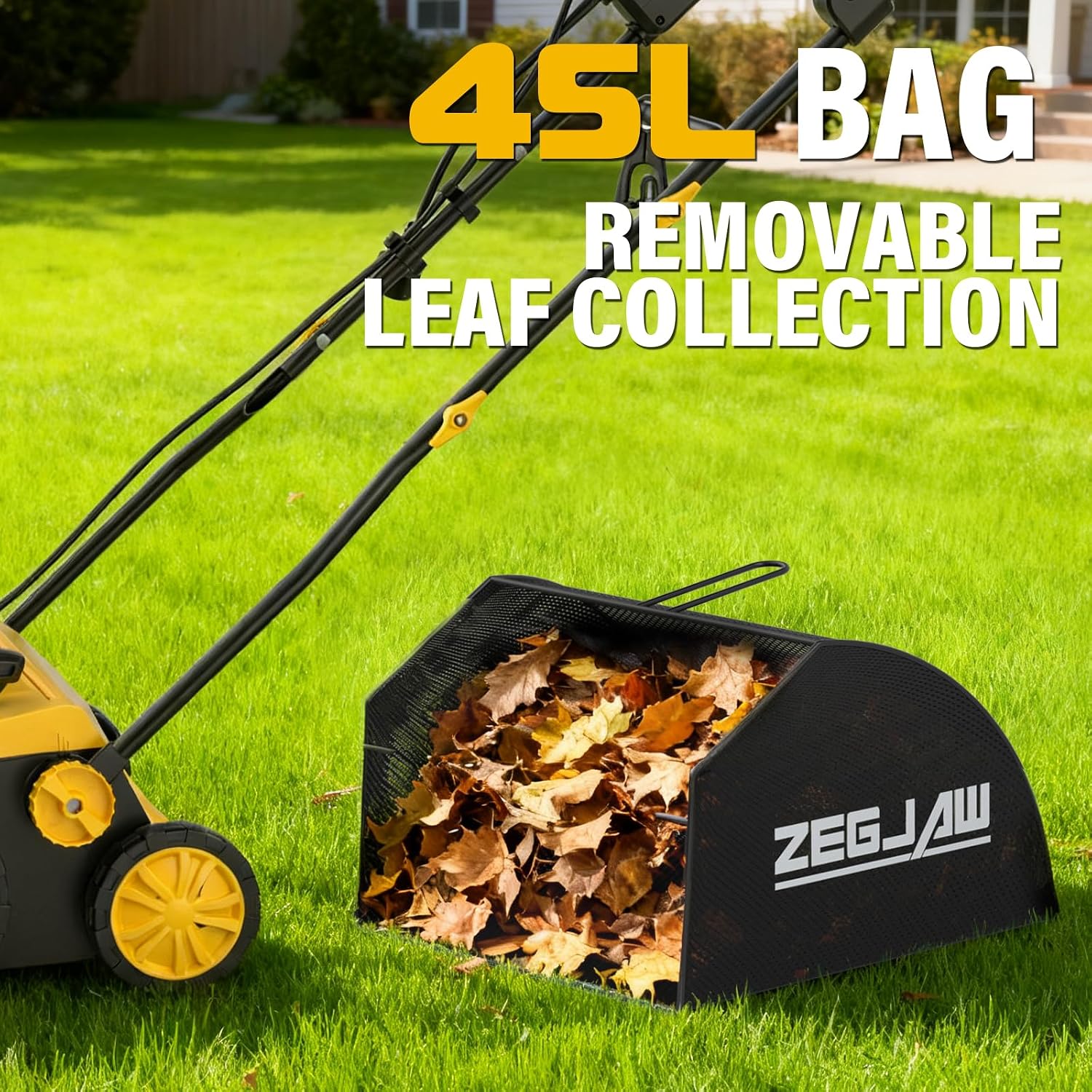 ZEGJAW 15' Artificial Turf Sweeper, 13 Amp Lawn Sweeper, Support 5-Position Depth Adjustment with 45L Removable Collection Bag, Quick-Fold, for Artificial Grass, Keep Your Yard Tidy