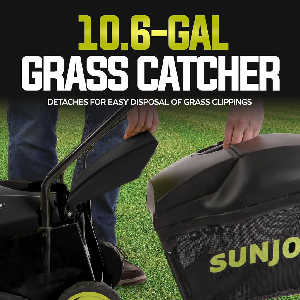 Sun Joe MJ24C-14-XR 24V IONMAX Walk-Behind Lawn Mower with 600W Motor, 14-Inch Mowing Width, Includes Collection Bag, Battery, and Charger