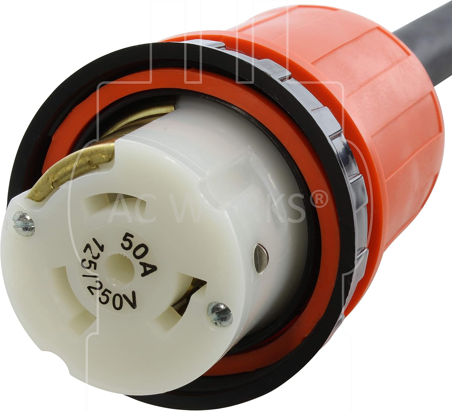 AC WORKS® [L1430M50] Generator L14-30P 30A 4-Prong Plug to 50A RV/Marine Power Inlet Adapter Cord (100FT)