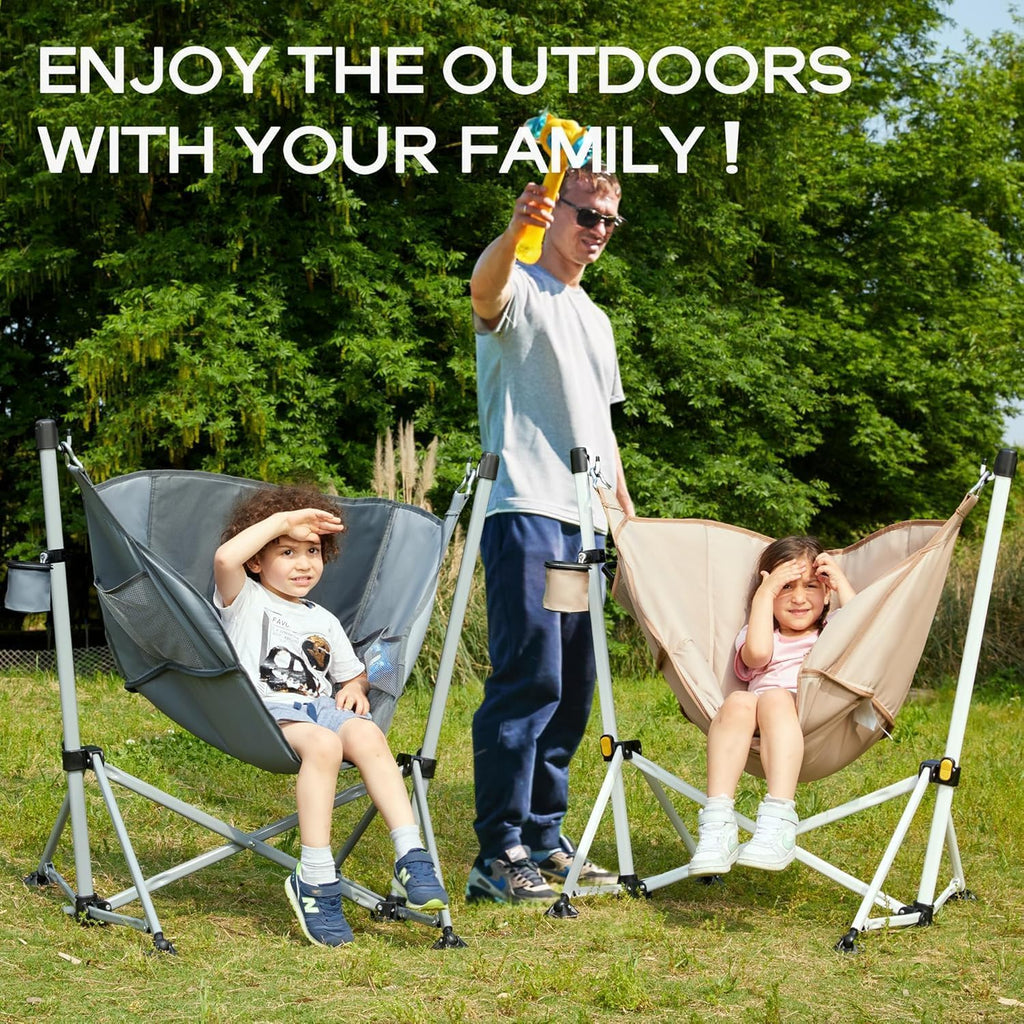 Portal Large Hammock Camping Chair Folding Rocking Chairs Portable Swinging Chair Wide Seat for Outdoor Lawn Patio Garden,Support 350 lbs, Grey, 2 Pack