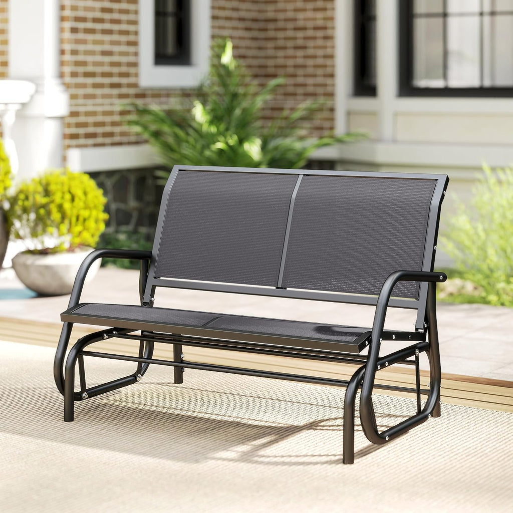 Outsunny 2-Person Outdoor Glider Bench, Patio Double Swing Rocking Chair Loveseat w/Powder Coated Steel Frame for Backyard Garden Porch, Gray