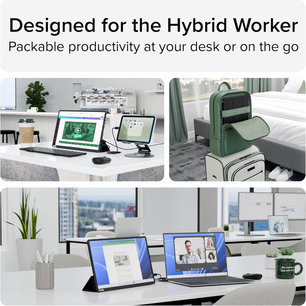 Plugable 15.6' USB-C Portable Monitor with 100W Pass-Through Charging | 2X USB-C 10Gbps Hub | FHD 1920x1080 IPS Display for Mac, Windows, iPad, Smartphone | 1.85lbs, Travel Cover/Stand Included