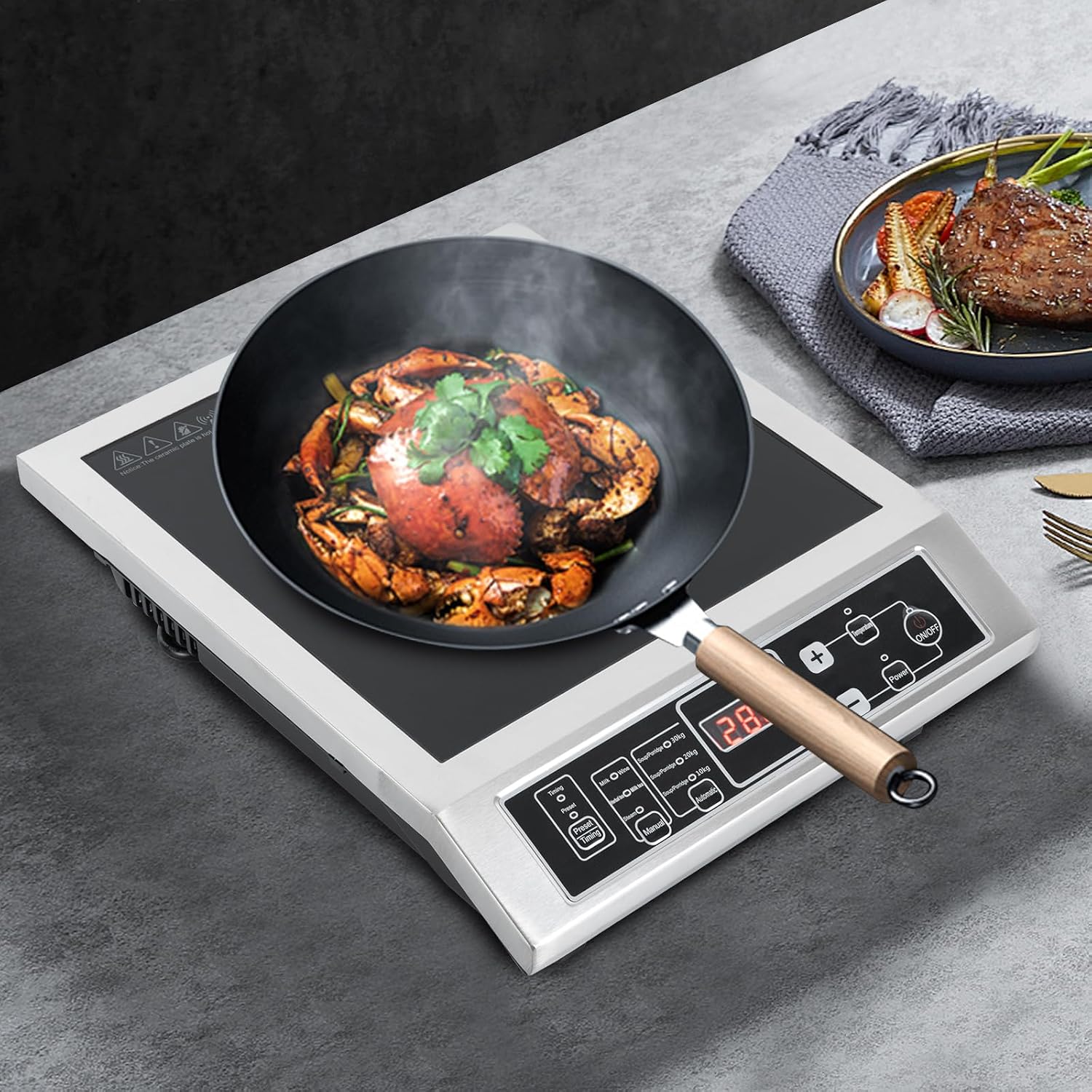 3500W Portable Induction Cooktop, Countertop Burner Induction Hot Plate With 8-Level Temperature And Power Adjustment Function