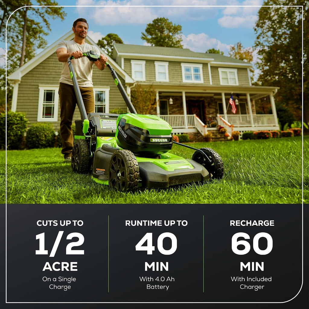 80V 21 inch GEN 2 Cordless Battery Push Lawn Mower(Auto Switch) w/ 4.0Ah Battery & Charger