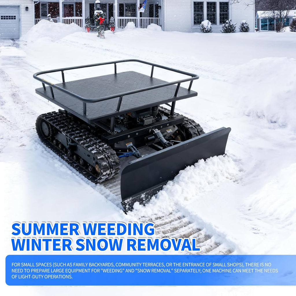 Remote-Controlled Tracked Lawnmower with a Powerful 22hp Brand Engine, Snowplow, and Lifting Rack; All-in-One Lawnmower, Snow Removal, and Transport Machine.