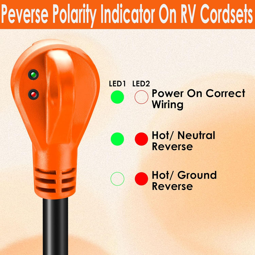 30 Amp RV Extension Cord,100 ft,Heavy Duty Generator Extension Cord with LED Power Indicator,30 AMP Female 90° Twist Lock Adapter with Reverse Polarity Lamp,NEMA TT-30P to L5-30R,120V/125V