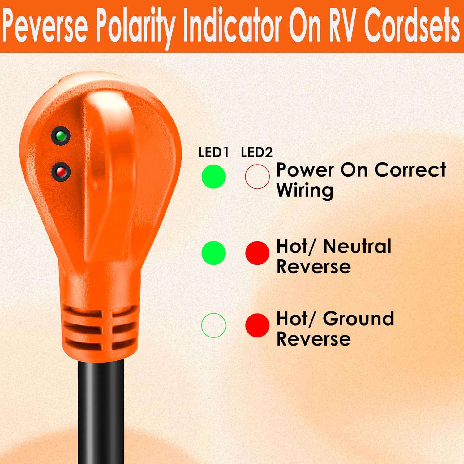 30 Amp RV Extension Cord,50 ft,Heavy Duty Generator Extension Cord with LED Power Indicator,30 AMP Female 90° Twist Lock Adapter with Reverse Polarity Lamp,NEMA TT-30P to L5-30R,120V/125V