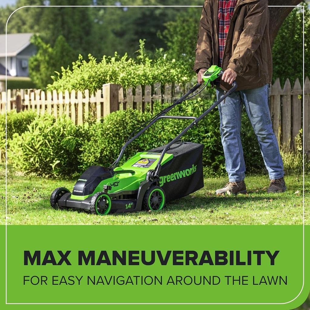 Greenworks 40V 14' Brushless (Push) Cordless Lawn Mower, 4.0Ah Battery and Charger