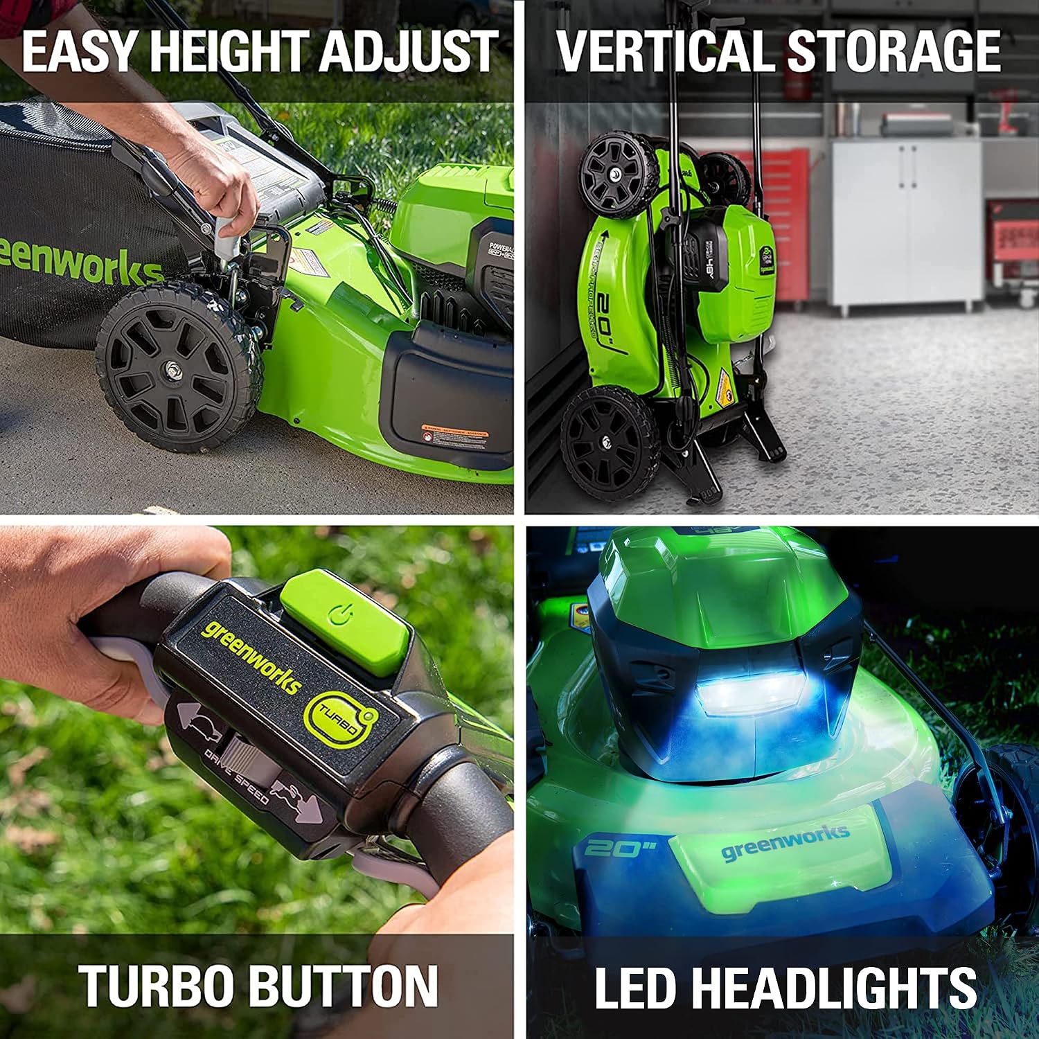 Greenworks 48V (2 x 24V) 20' Brushless Cordless Push Lawn Mower + 24V Brushless Drill / Driver, (2) 4.0Ah USB Batteries (USB Hub) and Dual Port Rapid Charger Included