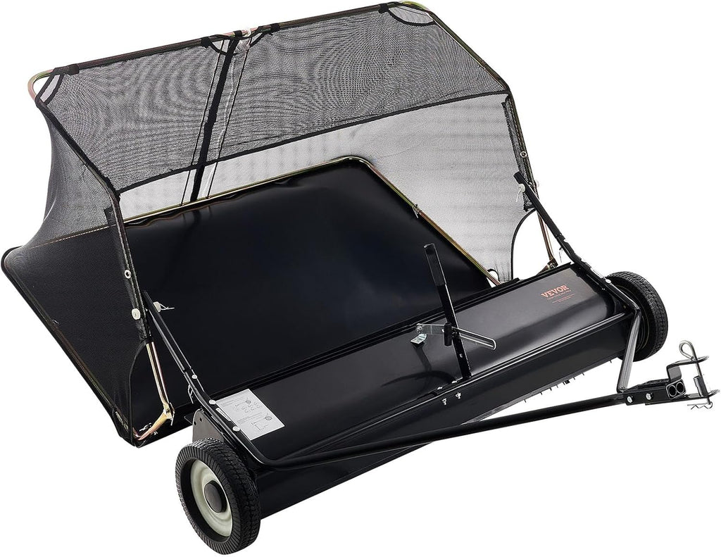 VEVOR 52 in Tow Behind Lawn Sweeper, 26 cu.ft. Large Yard Sweeper, Adjustable Sweeping Height, Heavy Duty Leaf & Grass Collector with Dumping Rope, Pull Behind Sweepers for Debris Grass Clippings