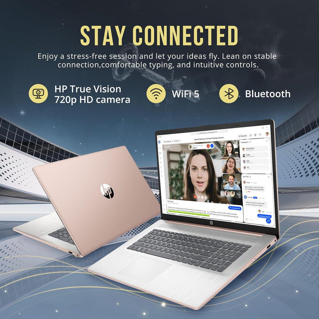 HP 17.3' HD+ BrightView Laptop, Intel Celeron N4120, 16GB RAM, 672GB Storage (512GB SSD + 160GB Docking Station Set), Intel UHD Graphics, Full-Size Keyboard, Webcam, Wi-Fi, Windows 11 Home, Rose Gold