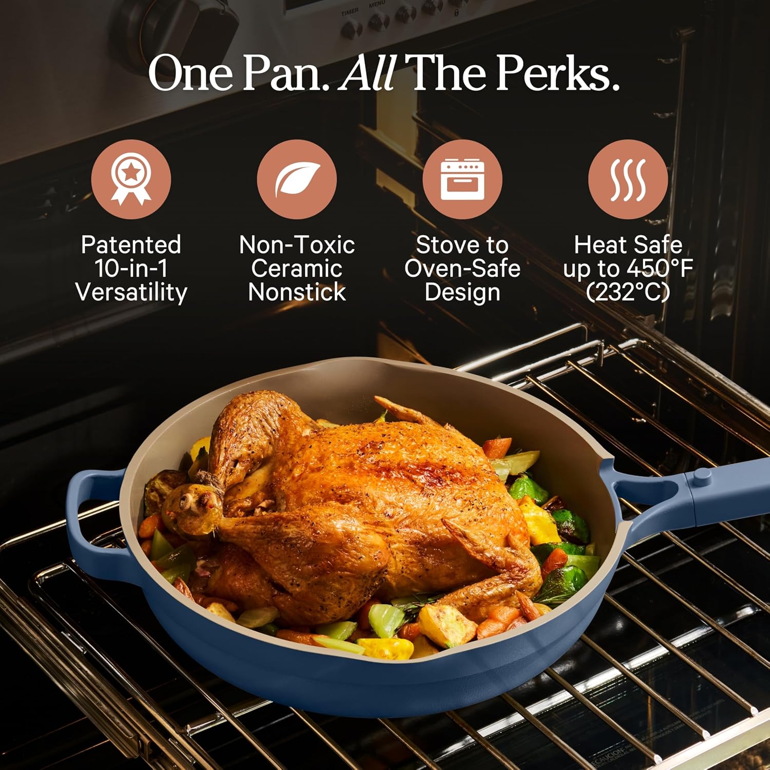 Our Place Large Always Pan | 12.5' Ceramic Pan with Modular Lid & Beechwood Spatula | Patented 10-in-1 Nonstick, Non-Toxic Cookware Made Without PFAS | Induction & Oven-Safe up to 450°F | Char