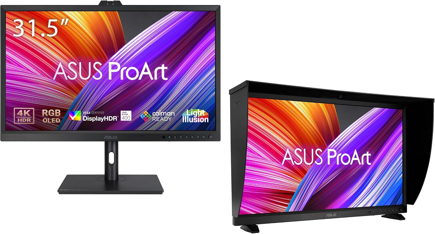ASUS ProArt Display 31.5' 4K OLED Professional Monitor (PA32DC) - Built-in Motorized Colorimeter, Color Accuracy ΔE<1, 99% DCI-P3, USB-C, Auto Calibration, Compatible with Laptop & Mac Monitor