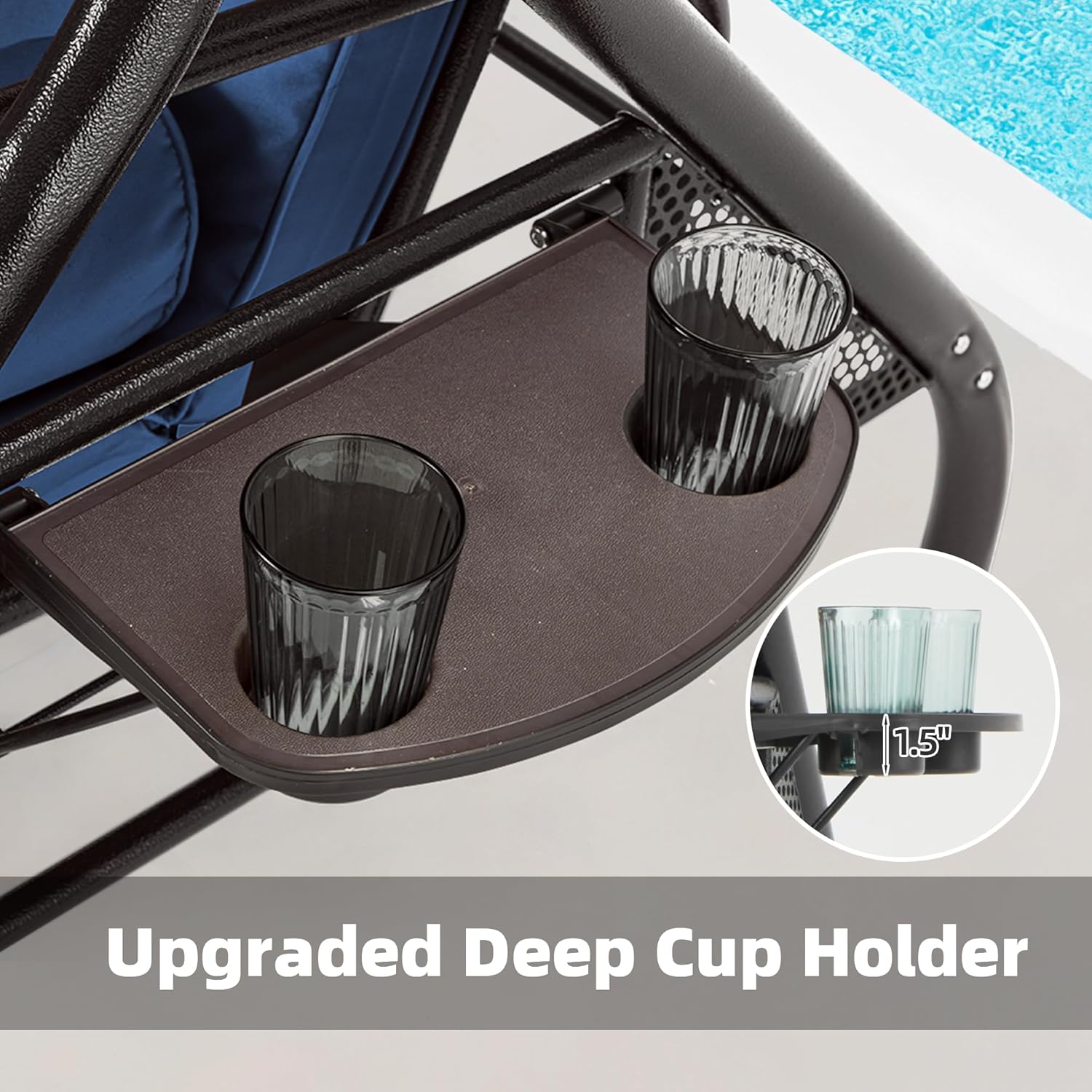 HOMREST 3 Seat Outdoor Porch Swing with Adjustable Canopy, Convertible Patio Swing Bed with Stand, Patio Glider Swing with Upgraded Cup Holder, Thicken Cushions ＆ Pillow for Backyard(Blue)