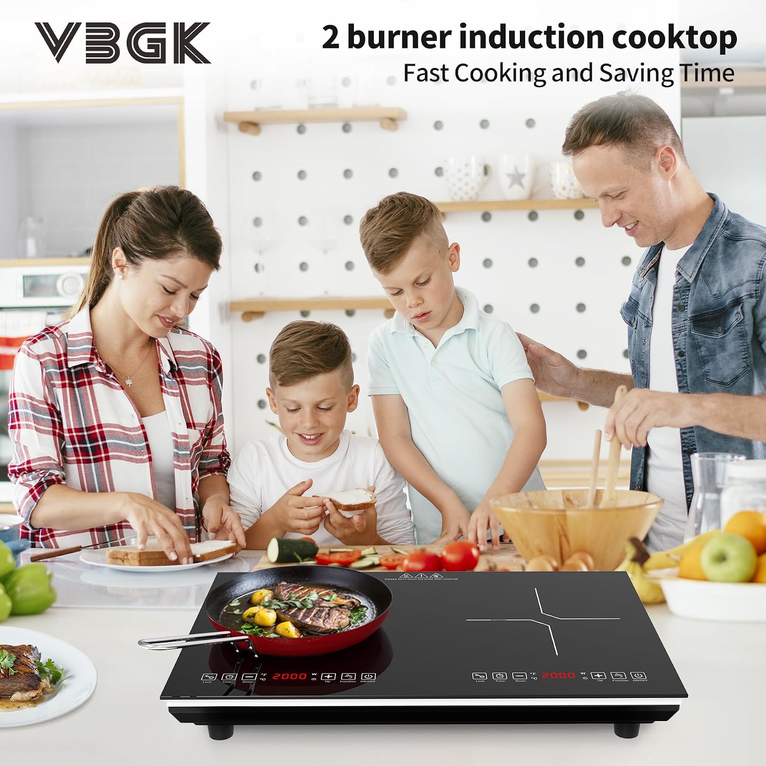 VBGK Double Induction Cooktop,110V 4000W Electric burner,2 burner Hot Plate LED Sensor Touch Energy-Saving induction stove top with Child Safety Lock & Timer 2 burner induction cooktop
