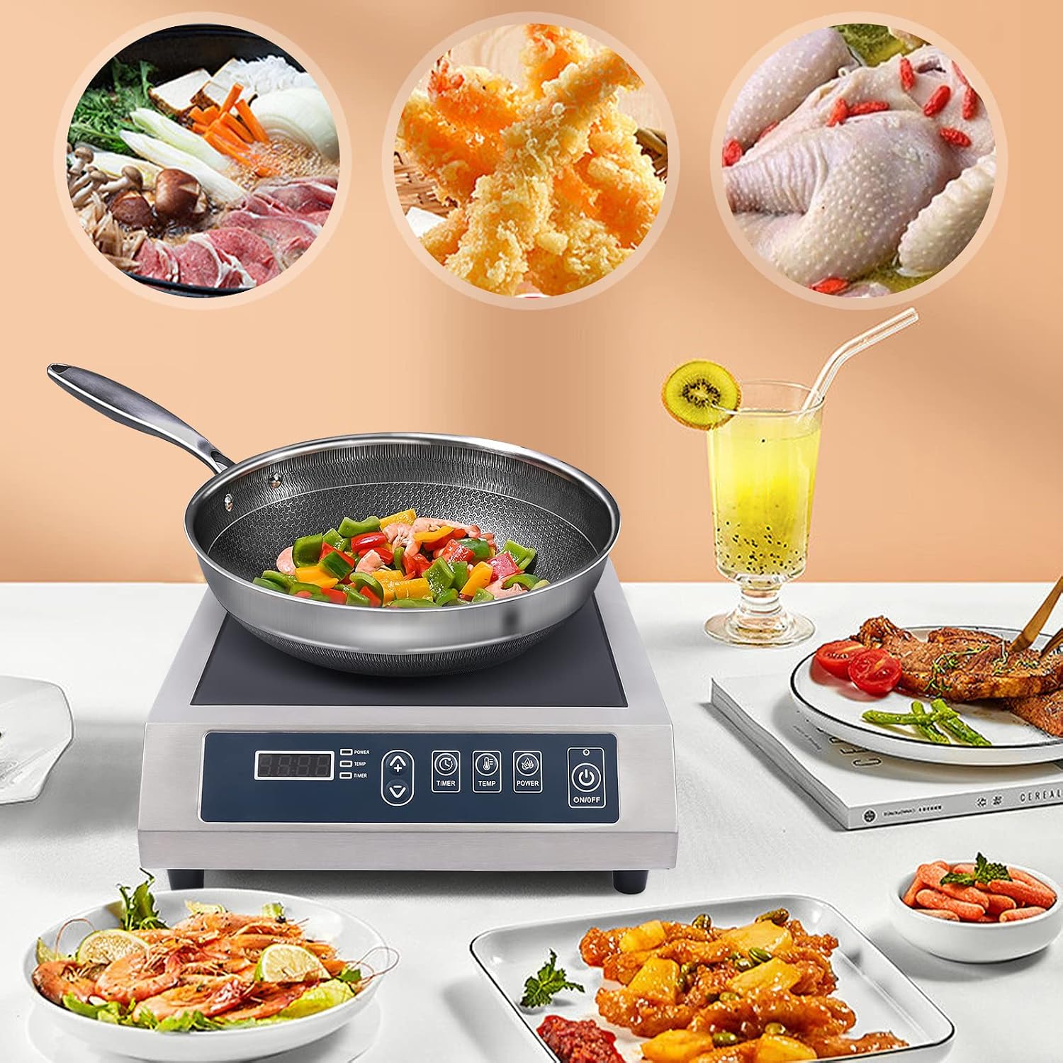 Portable Induction Cooktop,14' Shatter-Proof Ceramic Glass, 9' Heating Coil, 13 Temp Levels up to 460°F, Commercial Range Countertop Burner with Sensor Touch and LCD Screen