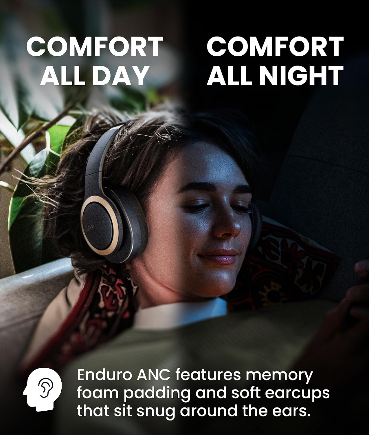 Cleer Enduro ANC Noise Cancelling Over the Ear Bluetooth Headphones with Mic, 60 Hrs Playtime, Noise Canceling, Ambient EQ Modes, Hi-Res Audio, Deep Bass, Multi-Point Connect, Bluetooth 5.0, Dark Navy