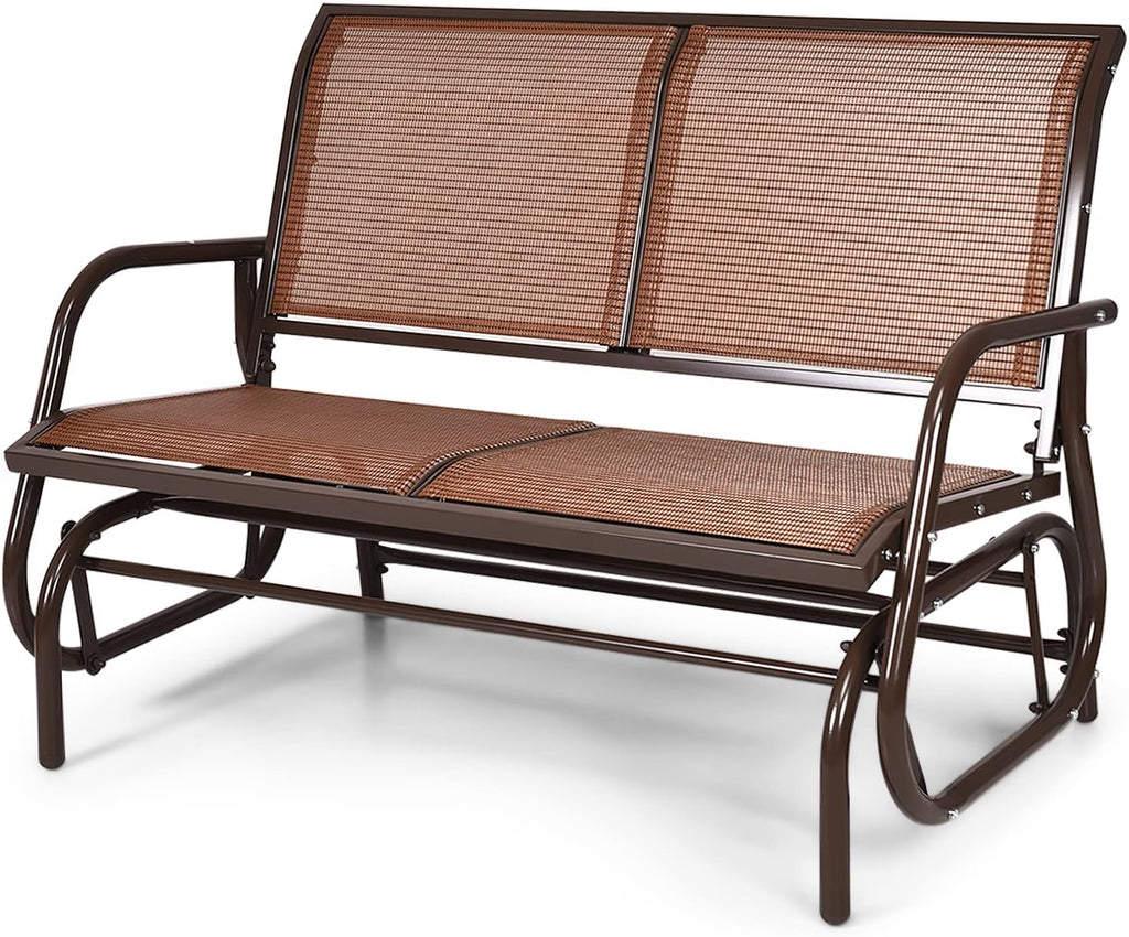 Tangkula 2 Person Patio Glider, Outdoor Swing Bench, Glider Loveseat Chair with Heavy-Duty Steel Frame, Breathable Seat Fabric, Rocking Chair for Poolside, Garden, Backyard, Porch