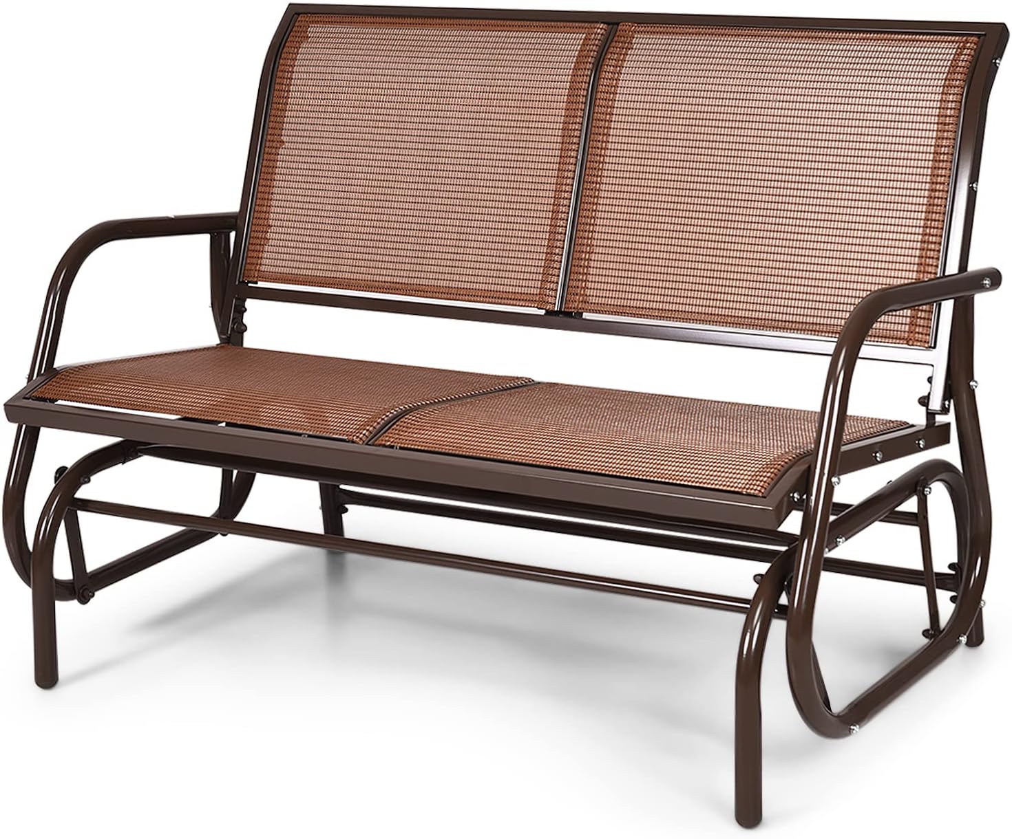 Tangkula 2 Person Patio Glider, Outdoor Swing Bench, Glider Loveseat Chair with Heavy-Duty Steel Frame, Breathable Seat Fabric, Rocking Chair for Poolside, Garden, Backyard, Porch