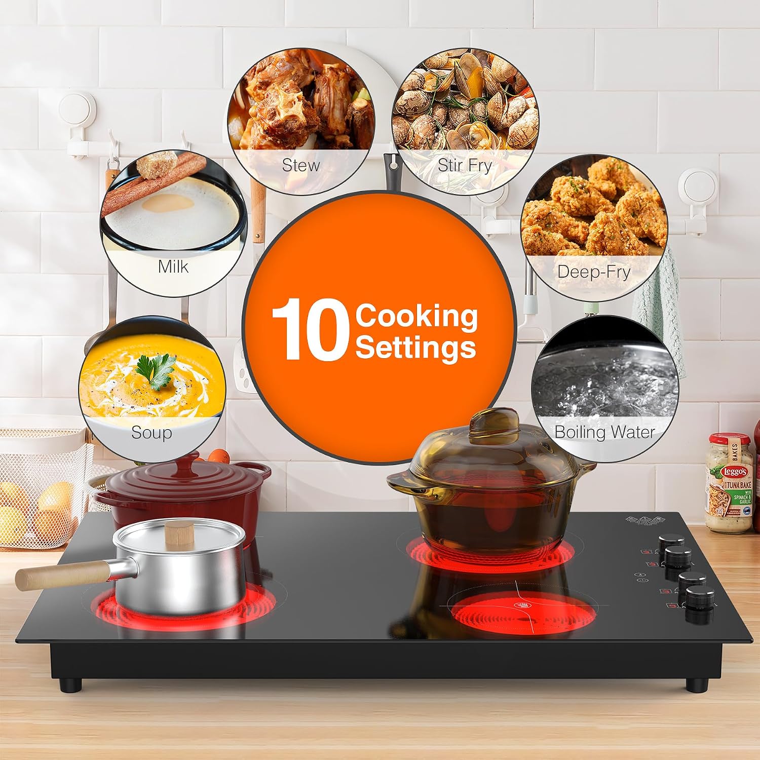 GIHETKUT 4 Burner Electric Cooktop,7200W Built-in & Countertop 4 Burner Electric Stove Top with 9 Power Levels, Child Safety Lock & 99mins Timer, 30 inch Electric Cooktop 220-240V (No Plug)