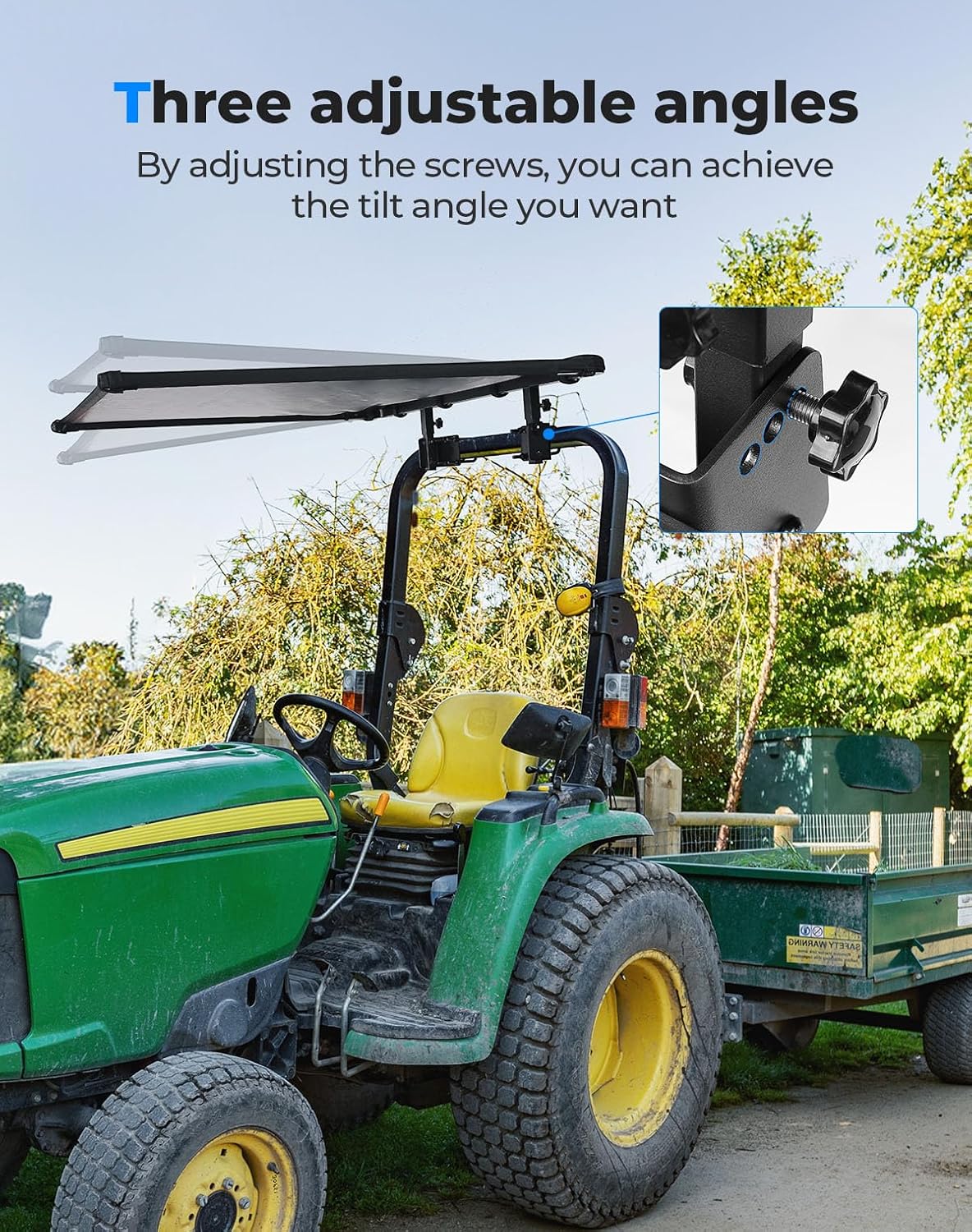 KEMIMOTO Tractor Canopy for ROPS, Tractor Sun Shade for Lawn Mower with 2' x 2' or 2' x 3' ROPS, Compatible with Kubota, John Deere, Cub Cadet, Adjustable Angle UV Rays Protection