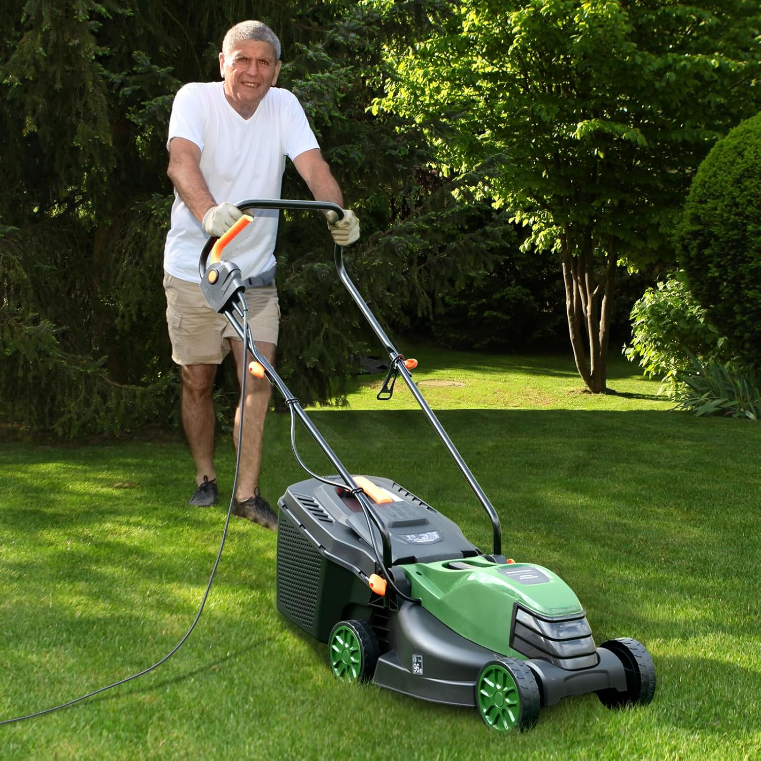 S AFSTAR Electric Corded Lawn Mower, 12-AMP 14-Inch Walk-Behind Lawnmower with Collection Box, 3 Adjustable Height Position, Self Locking Function, Push Lawn Mower for Backyard Patio