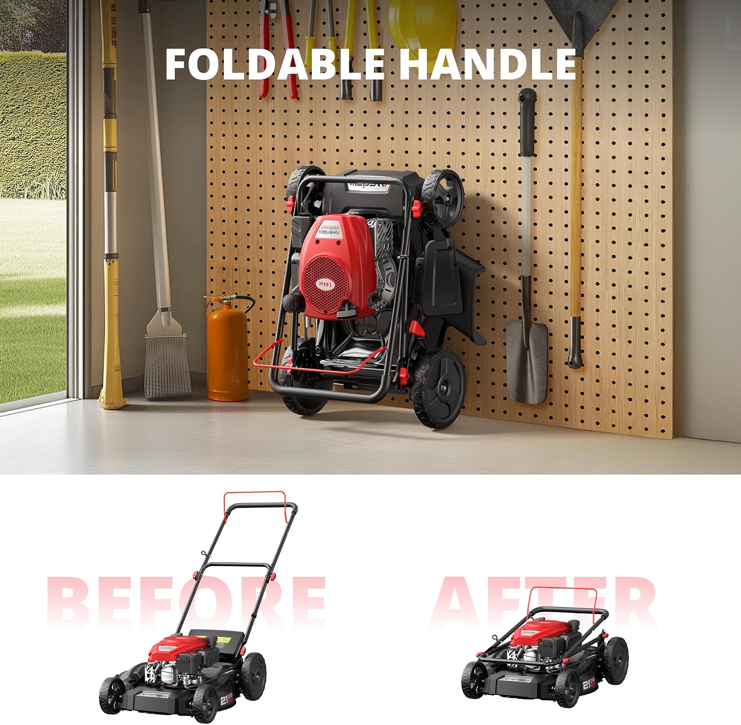 AMERISUN 144cc Gas Lawn Mower, 21 inch 2-in-1 Mulching & Side Discharge, 6-Position Height Adjustment, Foldable Handles for Lawn, Yard, and Garden Maintenance