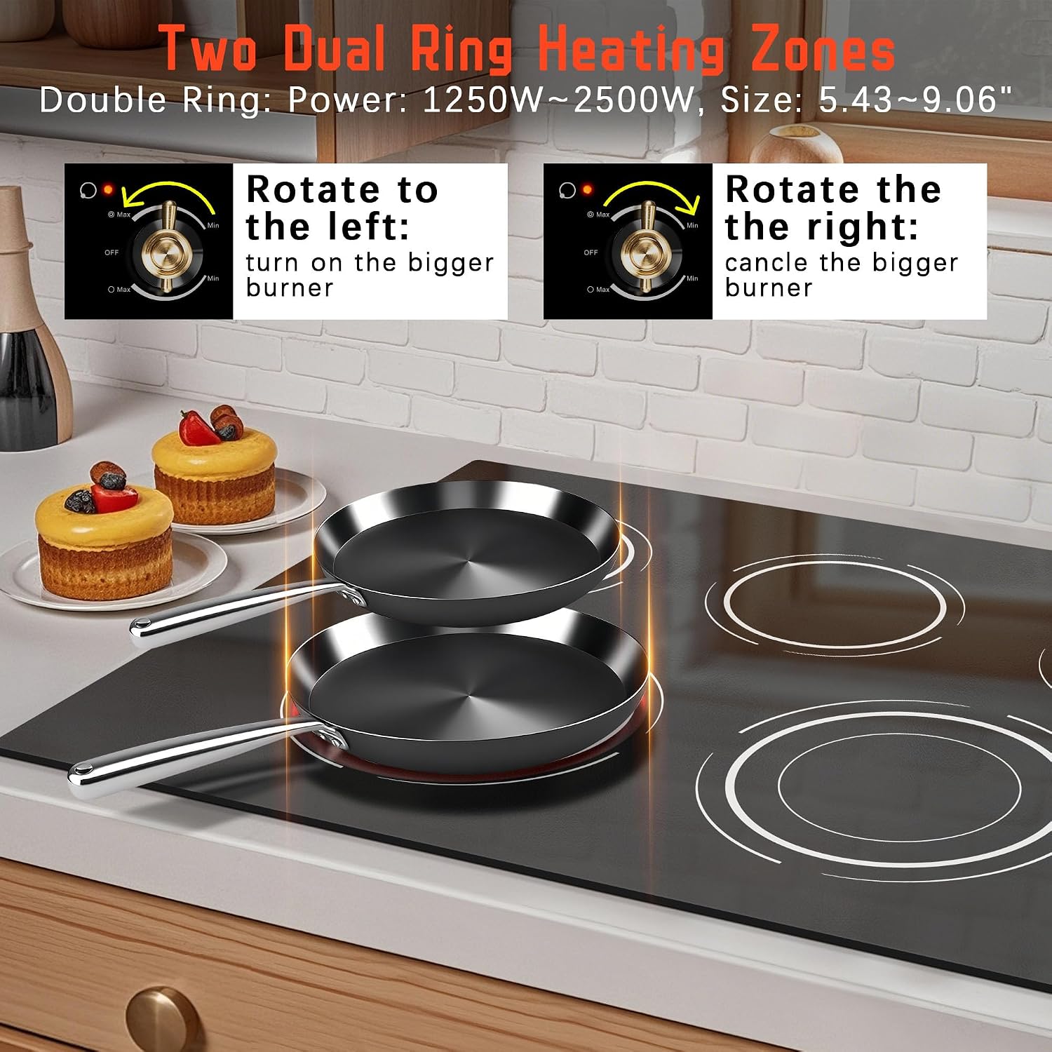 Electric Cooktop 36 Inch - 5 Burner Electric Stove Top with 8400W, 36 Inches Built-in(34.25'x19.3') Ceramic Stove with Dual Rings, Overheat Indicator, Knob Control, 220V - 240V Hard Wired
