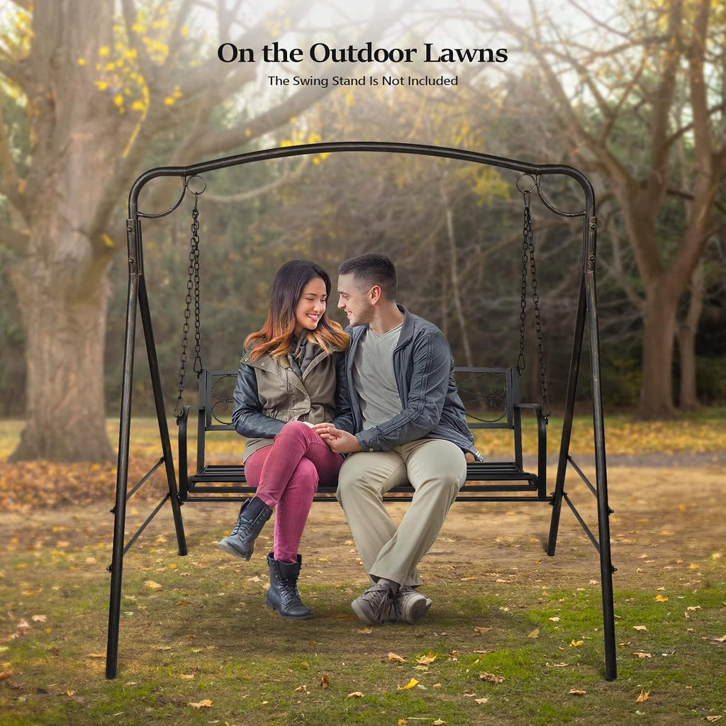 VINGLI Upgraded Metal Patio Porch Swing, 660 LBS Weight Capacity Steel Porch Swing Chair for Outdoors, Heavy Duty Swing Chair, Bench Swing for Gardens & Yards (Black)