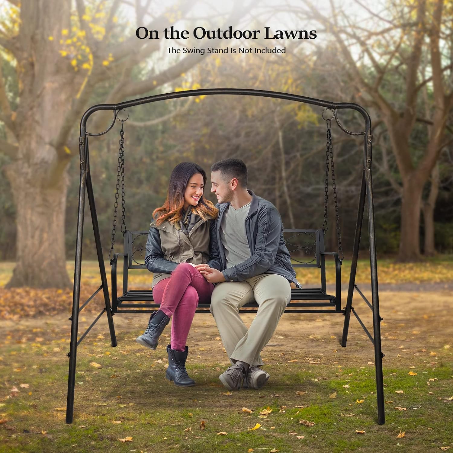VINGLI Upgraded Metal Patio Porch Swing, 660 LBS Weight Capacity Steel Porch Swing Chair for Outdoors, Heavy Duty Swing Chair, Bench Swing for Gardens & Yards (Black)
