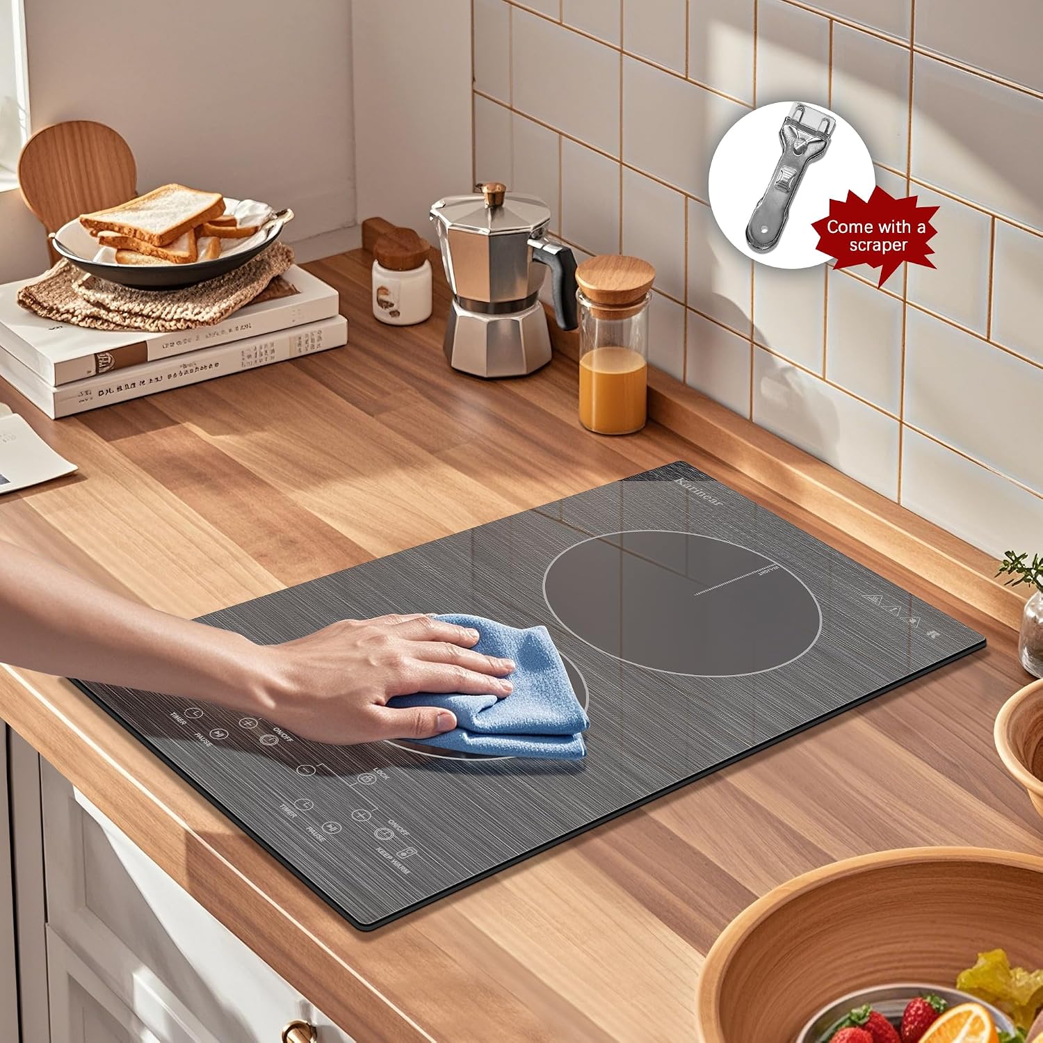 Karinear 2 Burner Electric Cooktop 110V, 12 Inch Countertop & Built-in Electric Stove Top, Plug-in Ceramic Cooktop with Child Safety Lock, Timer, Pause, Smooth Glass Surface with Beautiful Pattern(A)