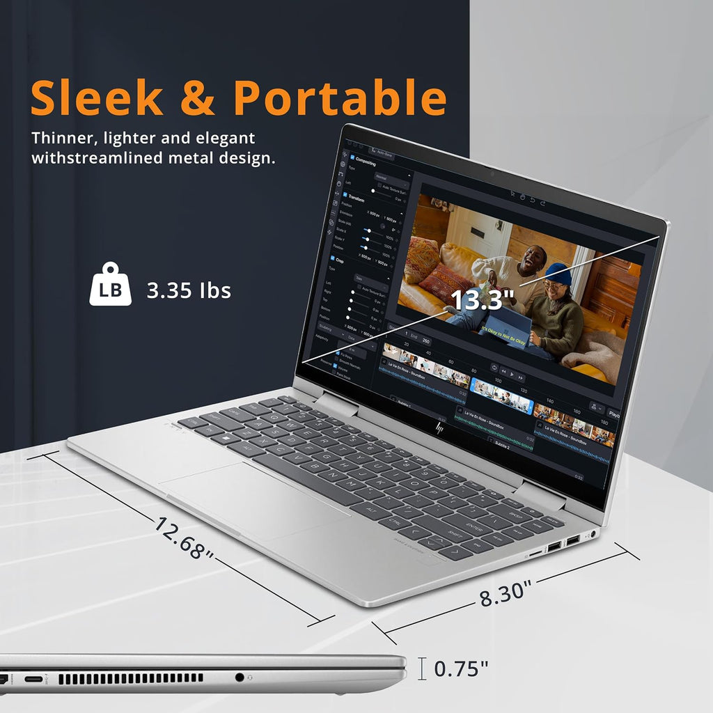 HP Envy x360 2-in-1 14' FHD Touchscreen Laptop, Intel i7-1355U, 16GB RAM, 1TB SSD, Backlit Keyboard, 5MP Camera, Fingerprint Reader, Wi-Fi 6E, Win 11, Silver