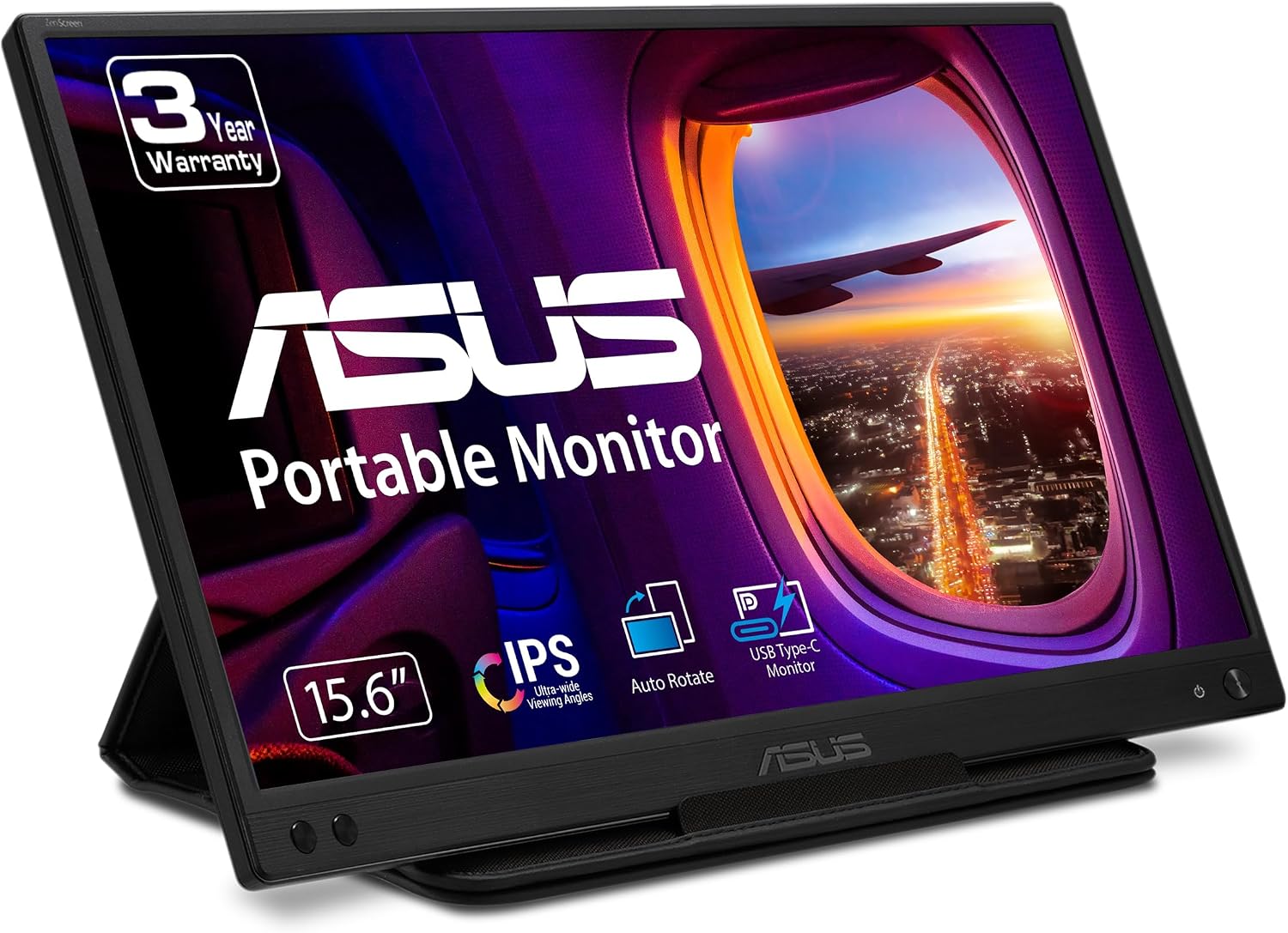 ASUS ZenScreen 15.6' 1080P Portable USB Monitor (MB166C) - Full HD, IPS, USB Type-C, USB-Powered, Eye Care, Flicker Free, Blue Light Filter, Tripod Mountable, Anti-Glare Surface, Protective Sleeve