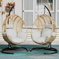 Hanging Egg Chair with Stand - Egg Swing Chair Outdoor Indoor Patio Wicker Chair Swing Hammock Egg Chairs 400lbs Capacity for Outside Patio, Bedroom, Garden and Balcony (Beige-Regular, 2P)
