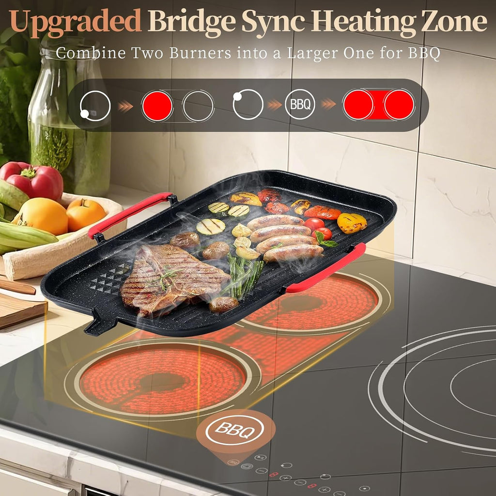 Electric Cooktop 36 Inch - 5 Burner Electric Stove Top Powerful 9600W, 36 Inches Built-in(34.25'x19.3') Ceramic Stove with Large 3900W Flexible Zone, Timer, Safety Lock, 220V Hard Wired