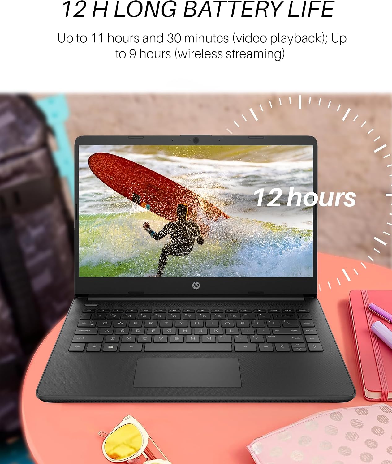 HP 14 inch Laptop Student Business, Intel Celeron CPU, 16GB RAM, 384GB Storage(128GB eMMC+256GB MSD), 1 Year Office 365, Intel UHD Graphics, Portable and Lightweight, Windows 11 Pro, W/Mouse