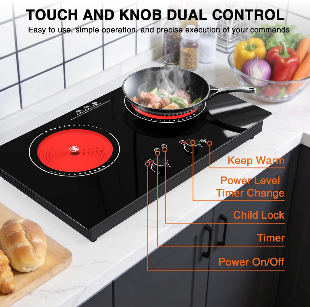 Electric Cooktop, 4000W Countertop Electric Stove Top with 9 Power Settings, Keep Warm Mode - Cooktop Burner for Apartment, Dorm & Small Kitchen