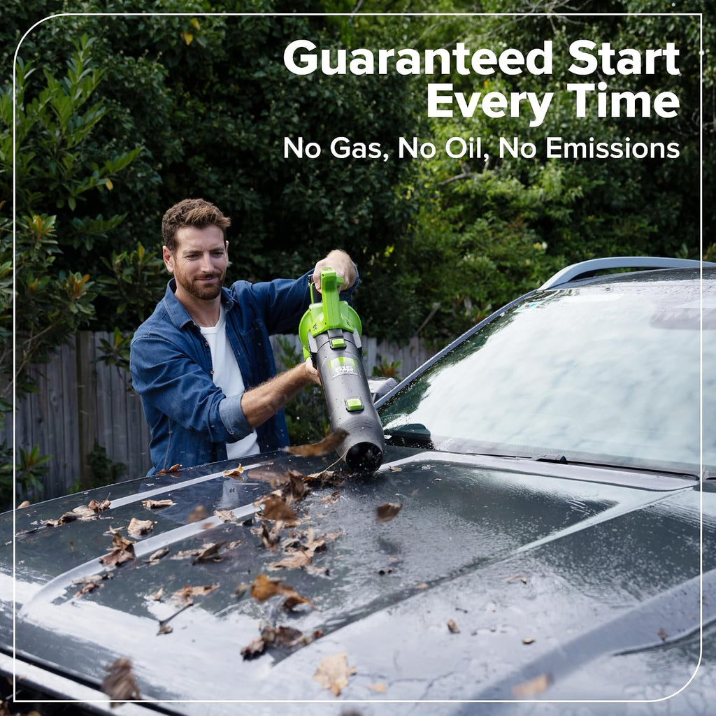 Greenworks 24V (515 CFM / 130 MPH) Brushless Axial Leaf Blower, Extreme Air Volume for Wet Leaves, Heavy Debris and Driveway Cleanup, Includes 5.0Ah USB-C Battery and GaN Charger