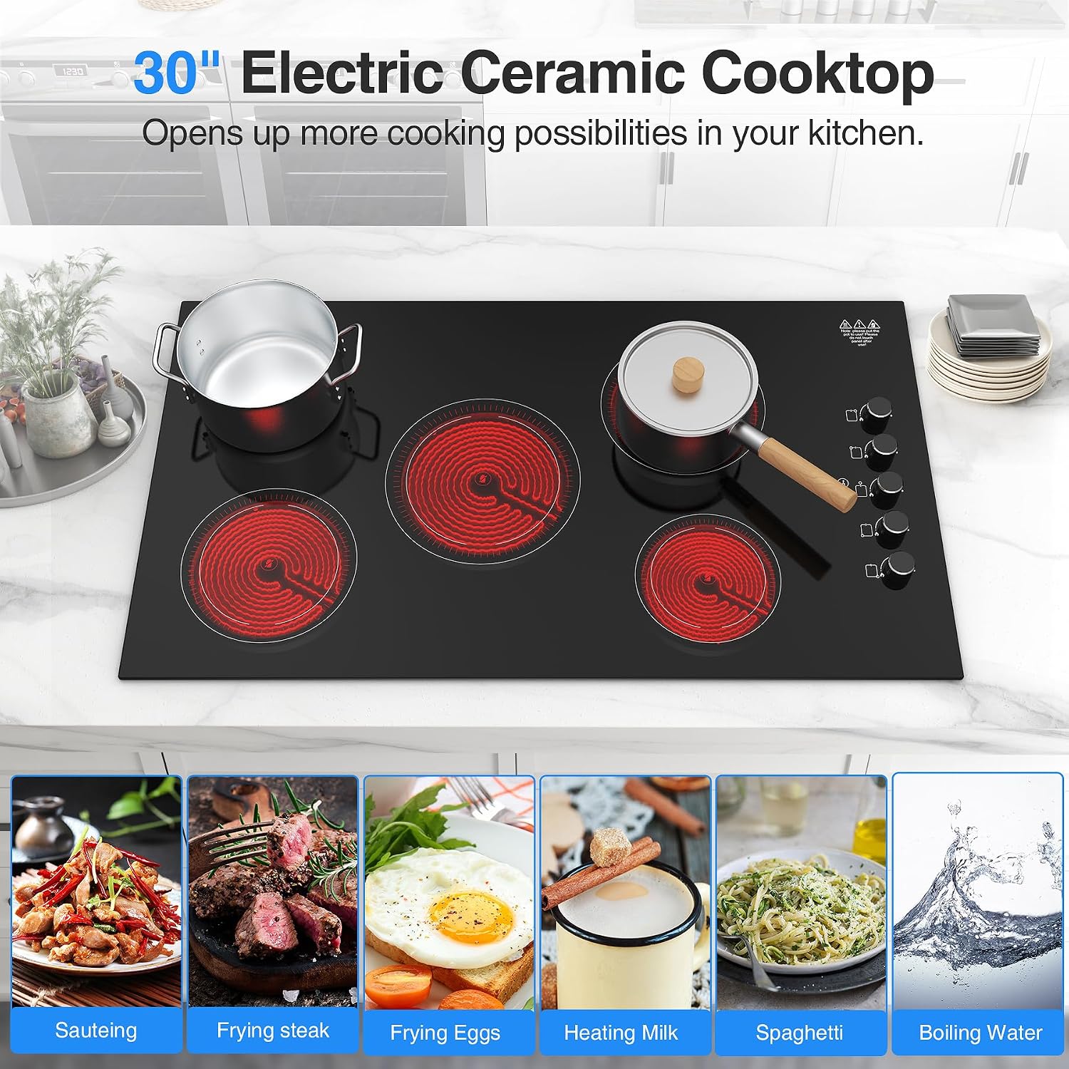 VBGK Electric Cooktop 36 inch,Built-in 36 inch Electric Cooktop 8000W Power Control by Knob, 36 induction cooktop with 9 Power Levels with Child Safety Lock, Timer,Over-Temperature 220V-240V.